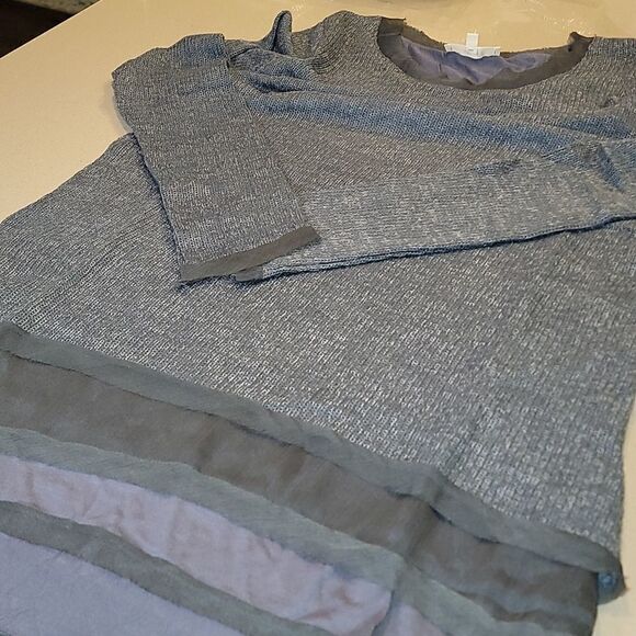 Bohemian Ruffled Blue Gray Color Sweater - Picture 5 of 11